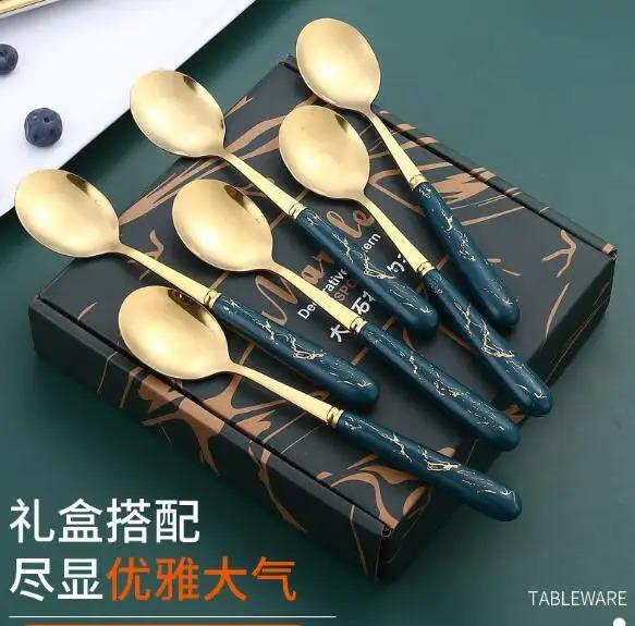 Luxury 6-Piece Golden Spoon Set – Premium Titanium Flatware for Hotels & Dining