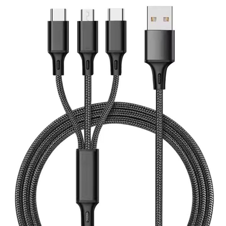 3-in-1 Multi-USB Fast Charging USB Cable for iPhone, Android Type B(Micro-USB), and Type-C Devices – Durable & Universal Compatibility