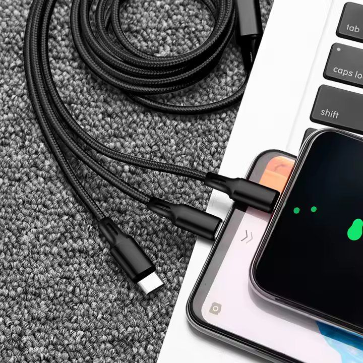 3-in-1 Multi-USB Fast Charging USB Cable for iPhone, Android Type B(Micro-USB), and Type-C Devices – Durable & Universal Compatibility