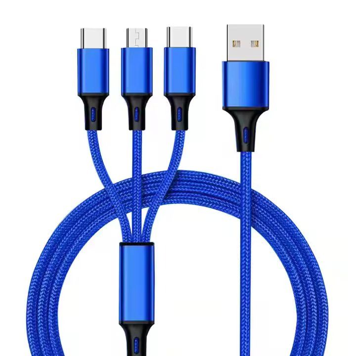 3-in-1 Multi-USB Fast Charging USB Cable for iPhone, Android Type B(Micro-USB), and Type-C Devices – Durable & Universal Compatibility