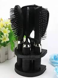 New 5-Piece Hair Styling Comb & Brush Kit with Mirror and Holder