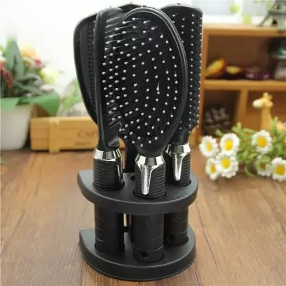 New 5-Piece Hair Styling Comb & Brush Kit with Mirror and Holder