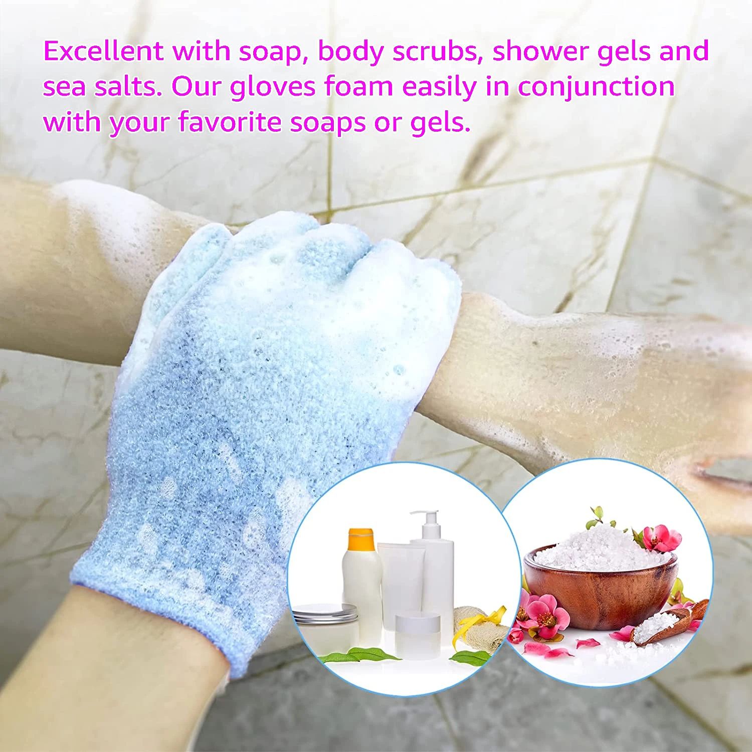 Bathing Gloves Exfoliating Body Shower Scrub Gloves- 1 Pair(2 Pieces)