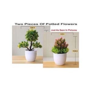 2pcs Artificial Flowers With Plastic Pots Office Decor