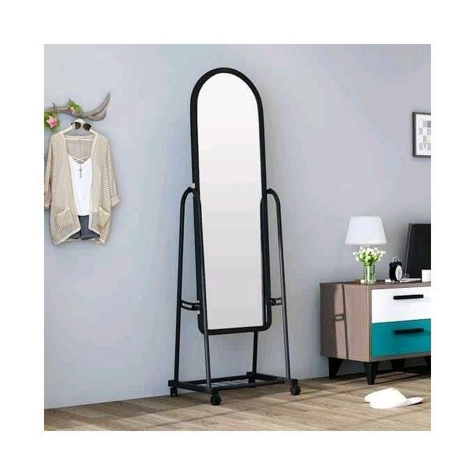 Black Full Length Dressing Mirror with Wheels and shoes Rack