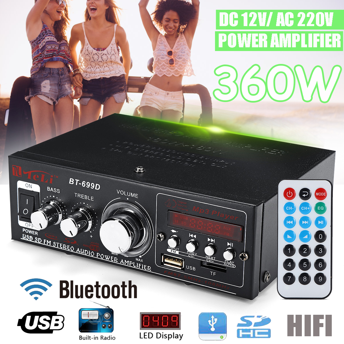 Car Home bluetooth Radio Car Amplifier With Remote Control