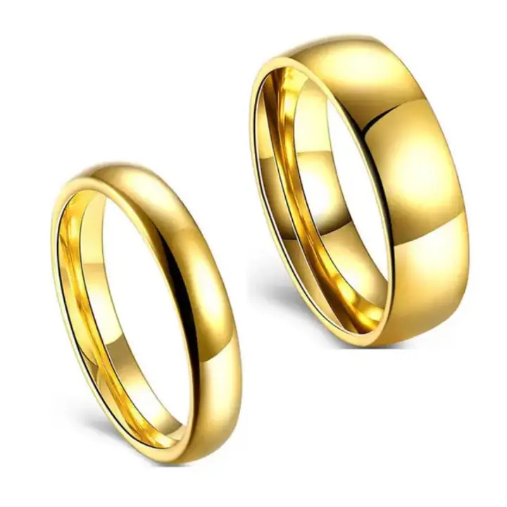 "2PCS Gold-Coated Couple Ring Set for Wedding, Engagement, or Promise Rings - Elegant Matching Bands for Him and Her"