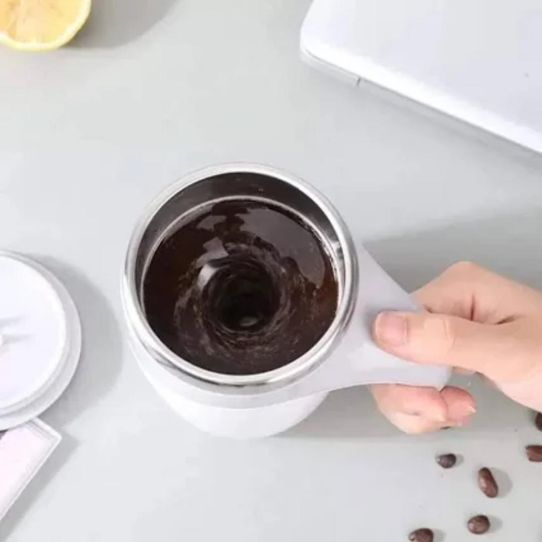 AAA Battery Powered 380ml Stainless Steel Magnetic Self Stirring Coffee Mug – Portable Auto Mixing Cup for Coffee, Tea, Protein Shakes, Hot Chocolate & More – Spill-Resistant Travel Mug