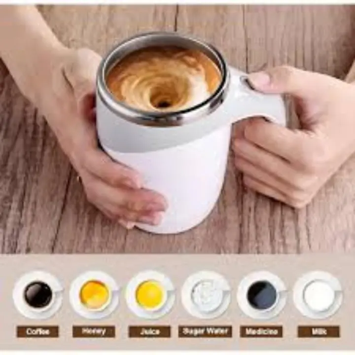 AAA Battery Powered 380ml Stainless Steel Magnetic Self Stirring Coffee Mug – Portable Auto Mixing Cup for Coffee, Tea, Protein Shakes, Hot Chocolate & More – Spill-Resistant Travel Mug