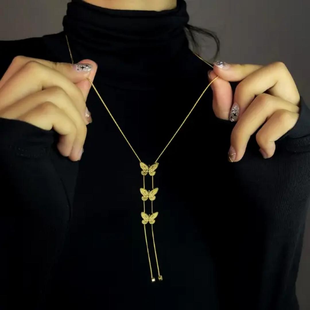 Stainless steel Hypoallergenic Non tarnish 3 pedant butterfly gold necklace for ladies,  fashion necklace,  cute, for all occasions and everyday wear