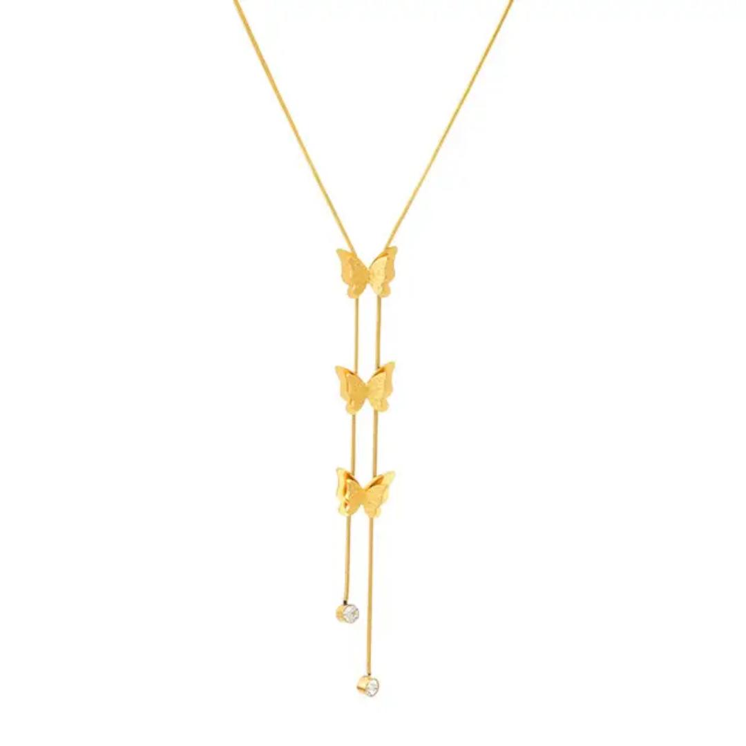Stainless steel Hypoallergenic Non tarnish 3 pedant butterfly gold necklace for ladies,  fashion necklace,  cute, for all occasions and everyday wear