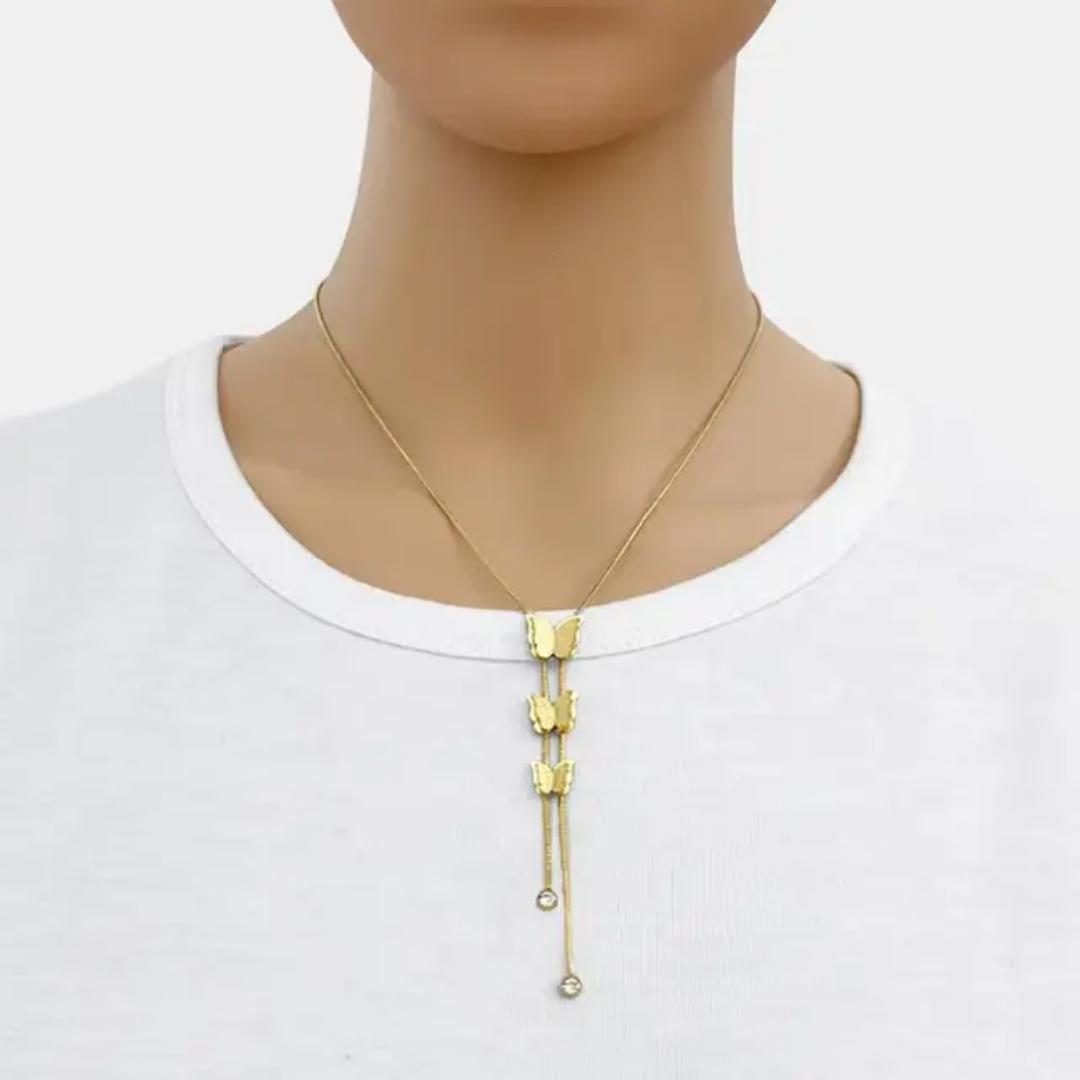 Stainless steel Hypoallergenic Non tarnish 3 pedant butterfly gold necklace for ladies,  fashion necklace,  cute, for all occasions and everyday wear