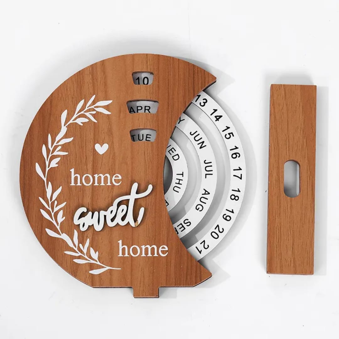 Wooden Creative Perpetual Calendar Home Decoration Office Desk Ornaments Manual Rotating Turntable Calendar.