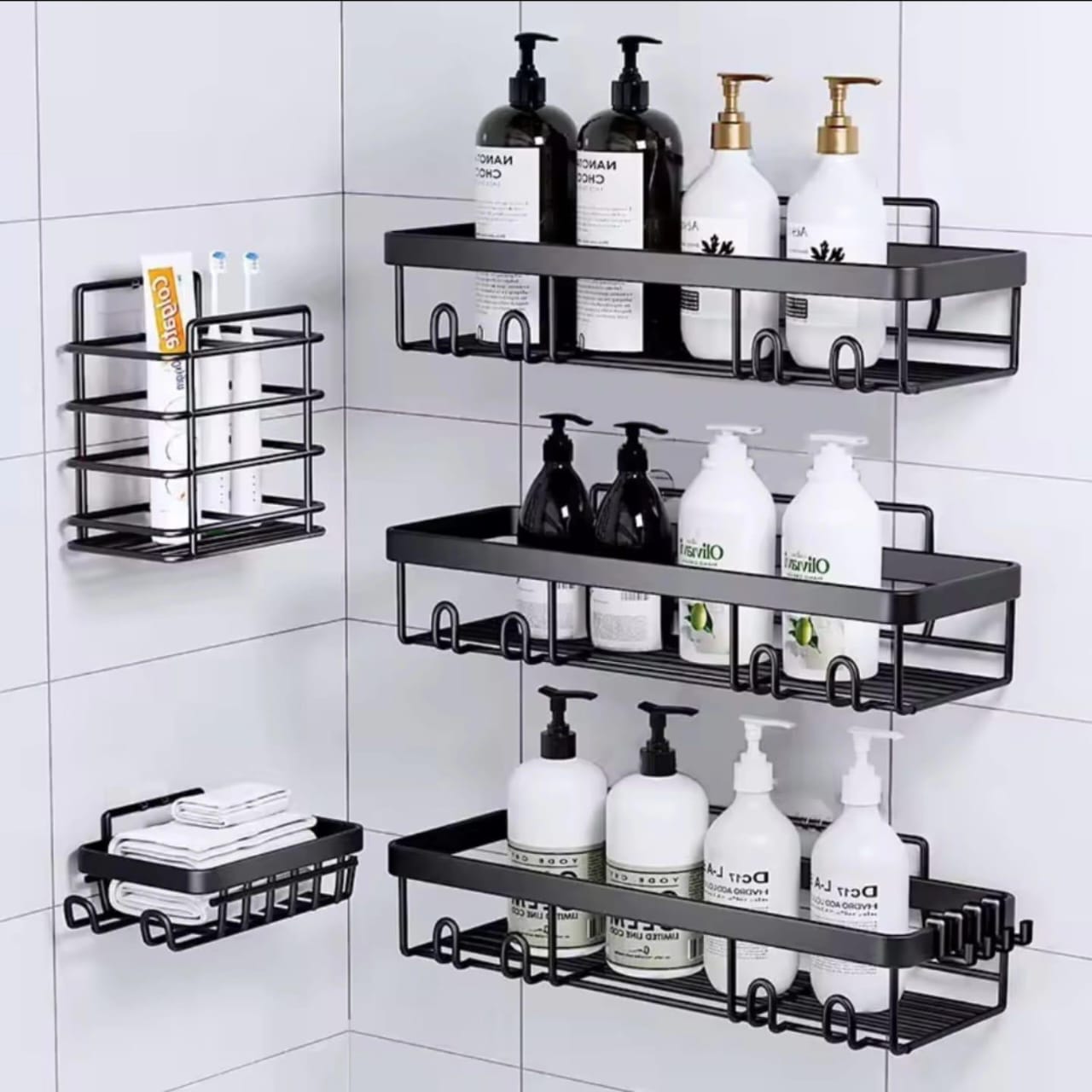 5 in 1 carbon steel bathroom organizer