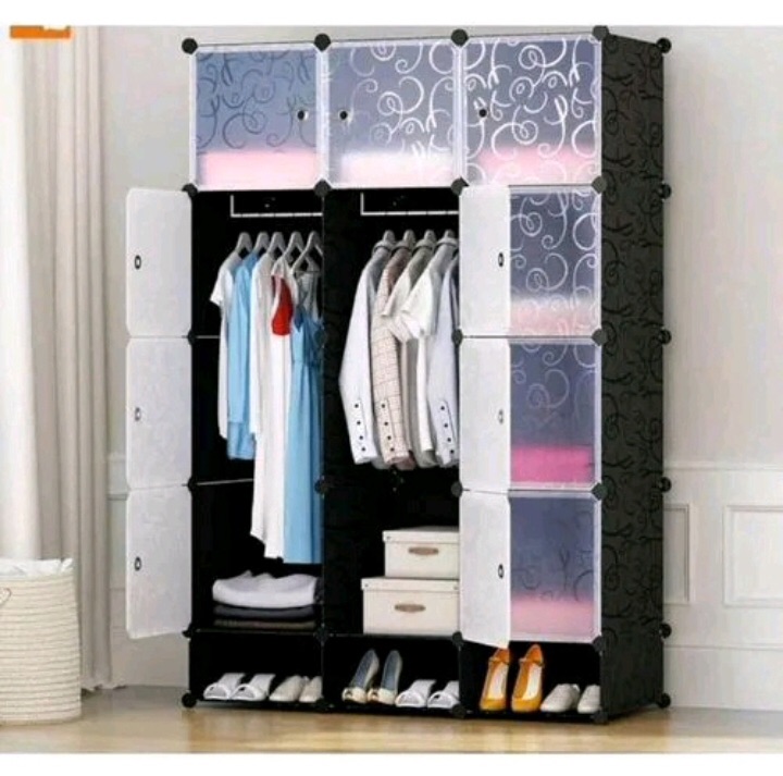 Portable 3 Column DIY Shoes Clothes Blue Purple Black Easy Asemble Portable Plastic Wardrobe