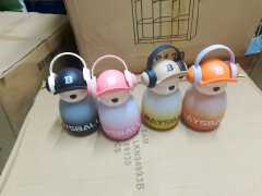 2026 Cute Cartoon Children's Plastic Water Bottles With Strap Straw 650ml Gradient Earphone Bear Water Bottle for Kids Student