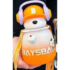 2026 Cute Cartoon Children's Plastic Water Bottles With Strap Straw 650ml Gradient Earphone Bear Water Bottle for Kids Student