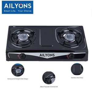 AILYONS 2-Burner Stainless Steel Gas Cooker + FREE 6kg Gas Regulator + Gas Pipe + Tightening Clips | Powerful Double Burner Table Top Gas Stove Complete Cooking Set