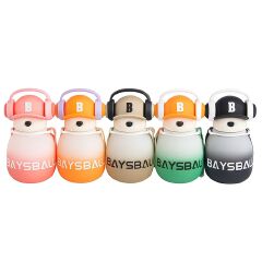 2026 Cute Cartoon Children's Plastic Water Bottles With Strap Straw 650ml Gradient Earphone Bear Water Bottle for Kids Student