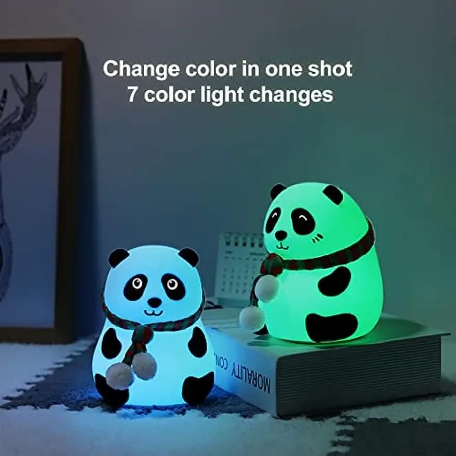 Panda Kids Night Silicone LED Bedside Lamp with Tap Sensor Control, 7-Color Changing & Rechargeable