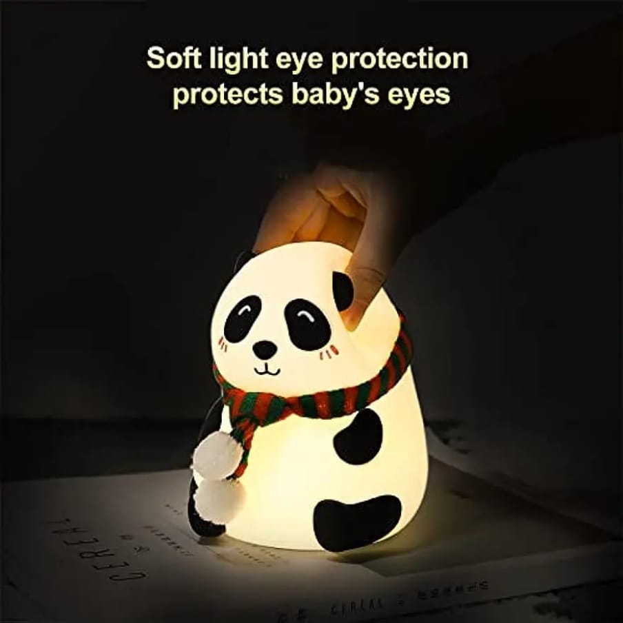 Panda Kids Night Silicone LED Bedside Lamp with Tap Sensor Control, 7-Color Changing & Rechargeable