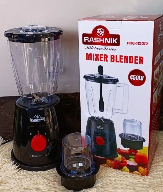Rashnik 2-in-1 Blender and Grinder – 450W Powerful Electric Kitchen Blender (Black & White)