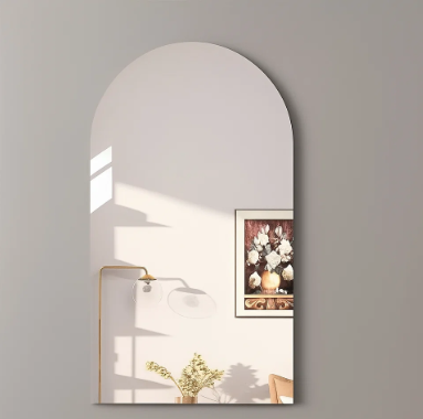 Semi Shaped Peel & Stick Wall Mirror Unbreakable Flexible Acrylic Self Adhesive Decorative Wall Mirror for Bedroom Bathroom Living Room Dressing Area Home Décor 40x60cm