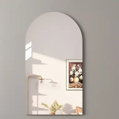 Semi Shaped Peel & Stick Wall Mirror Unbreakable Flexible Acrylic Self Adhesive Decorative Wall Mirror for Bedroom Bathroom Living Room Dressing Area Home Décor 40x60cm