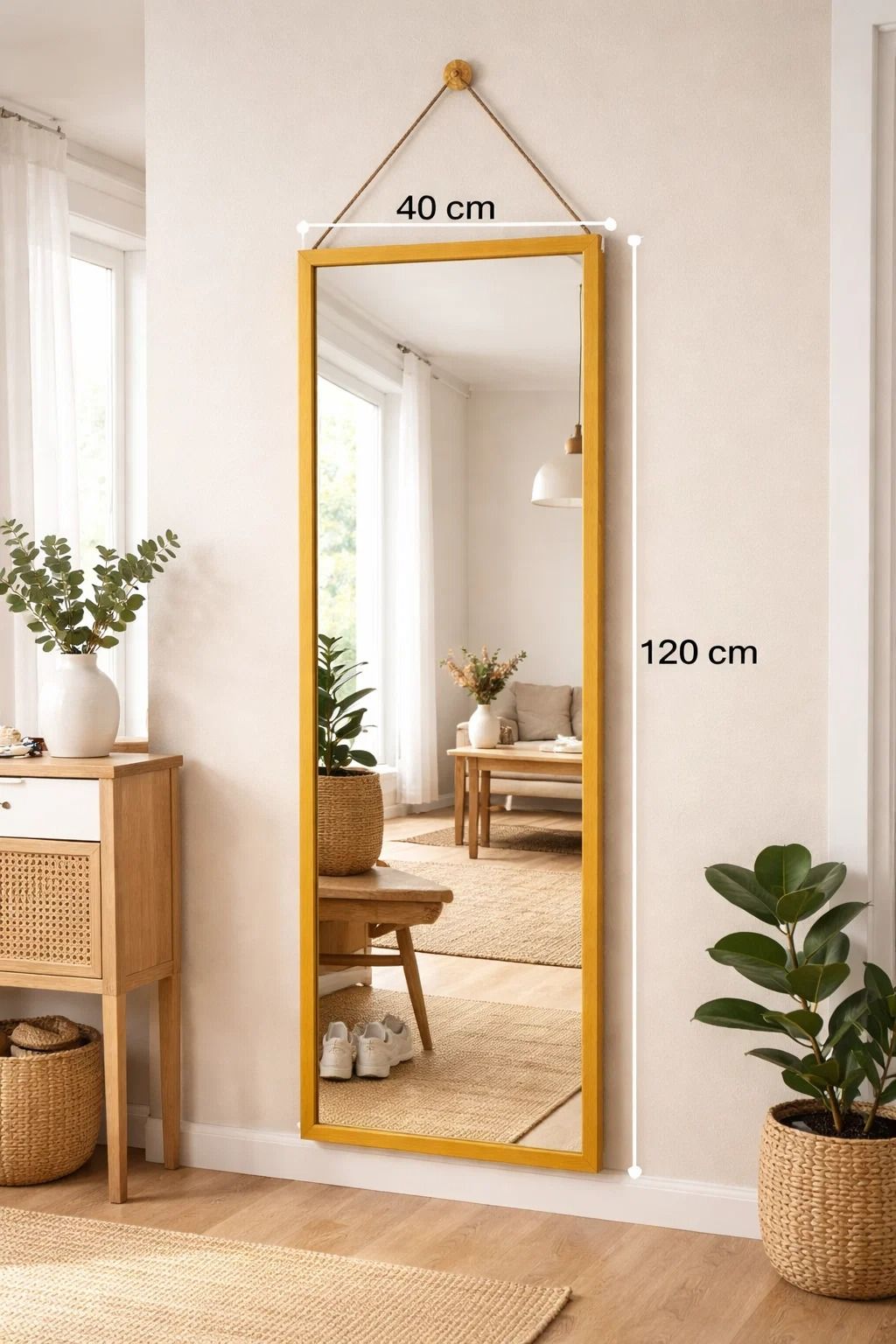 Modern Wall mirror Golden Wooden Frame Upgraded Full Length Wall Mirror 40×120cm Hanging Dressing Mirror Decorative Body Mirror for Bedroom Living Room Entryway
