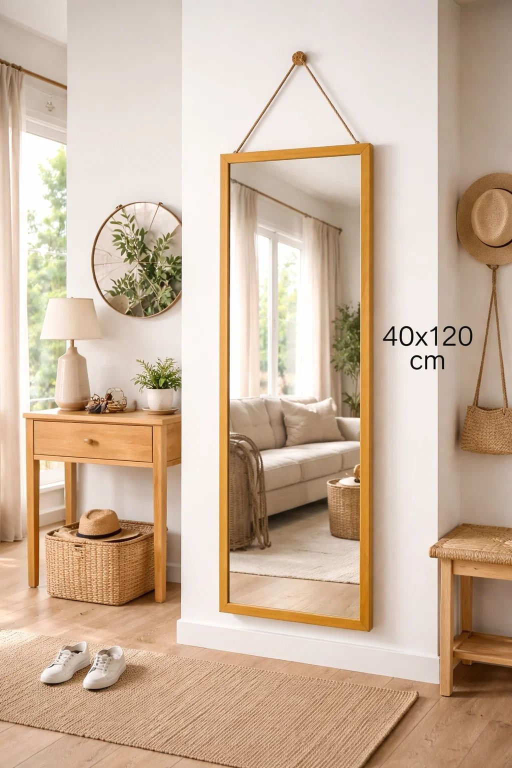 Modern Wall mirror Golden Wooden Frame Upgraded Full Length Wall Mirror 40×120cm Hanging Dressing Mirror Decorative Body Mirror for Bedroom Living Room Entryway