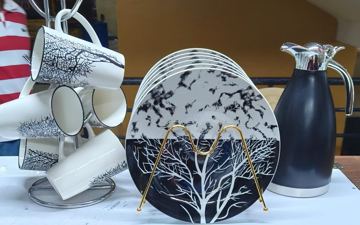 Quality Breakfast Set 13PCS Dinner Combo Set With Vacuum Flask Cups Plates Set Serving Set Tea Coffee Set Home Kitchen Tableware Set(Cups stand/plates stand not included)