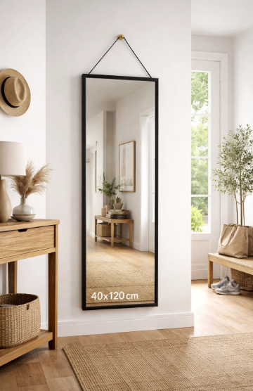 Modern Wall mirror Golden Wooden Frame Upgraded Full Length Wall Mirror 40×120cm Hanging Dressing Mirror Decorative Body Mirror for Bedroom Living Room Entryway