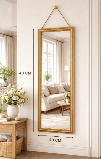 Modern Wall mirror Golden Wooden Frame Upgraded Full Length Wall Mirror 40×120cm Hanging Dressing Mirror Decorative Body Mirror for Bedroom Living Room Entryway