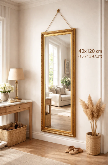 Modern Wall mirror Golden Wooden Frame Upgraded Full Length Wall Mirror 40×120cm Hanging Dressing Mirror Decorative Body Mirror for Bedroom Living Room Entryway