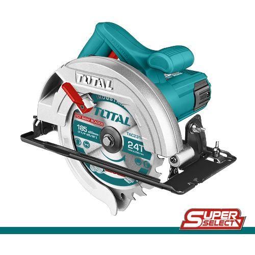 TOTAL 1400W Circular Saw, Heavy Duty Wood Cutting Tool Powerful Motor, 185mm Blade Diameter, Vacuum Cleaner Adaptor, Aluminium Guard