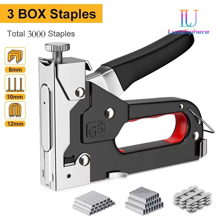4 In 1 Manual Nail Guns With 3000 Staples, Upholstery Construction Stapler Gun Heavy Duty Staple Gun Stapler Tacker Manual nail Gun Family With Woodworking Photo Frame Advertising Cloth