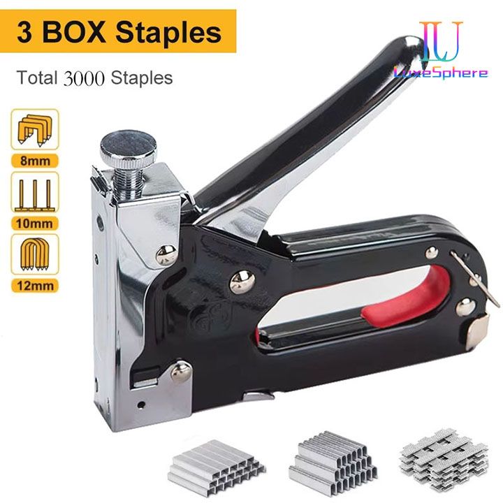 4 In 1 Manual Nail Guns With 3000 Staples, Upholstery Construction Stapler Gun Heavy Duty Staple Gun Stapler Tacker Manual nail Gun Family With Woodworking Photo Frame Advertising Cloth