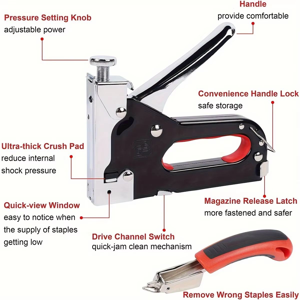 4 In 1 Manual Nail Guns With 3000 Staples, Upholstery Construction Stapler Gun Heavy Duty Staple Gun Stapler Tacker Manual nail Gun Family With Woodworking Photo Frame Advertising Cloth