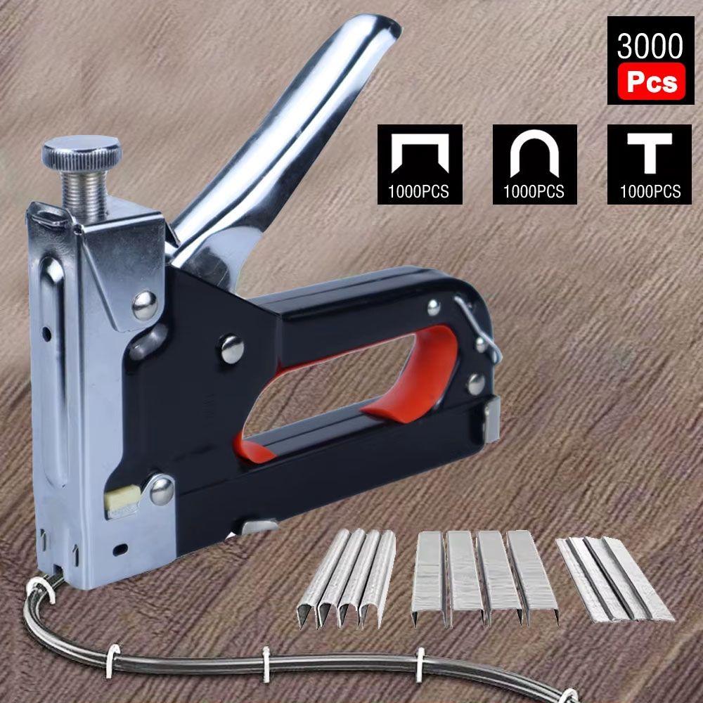 4 In 1 Manual Nail Guns With 3000 Staples, Upholstery Construction Stapler Gun Heavy Duty Staple Gun Stapler Tacker Manual nail Gun Family With Woodworking Photo Frame Advertising Cloth