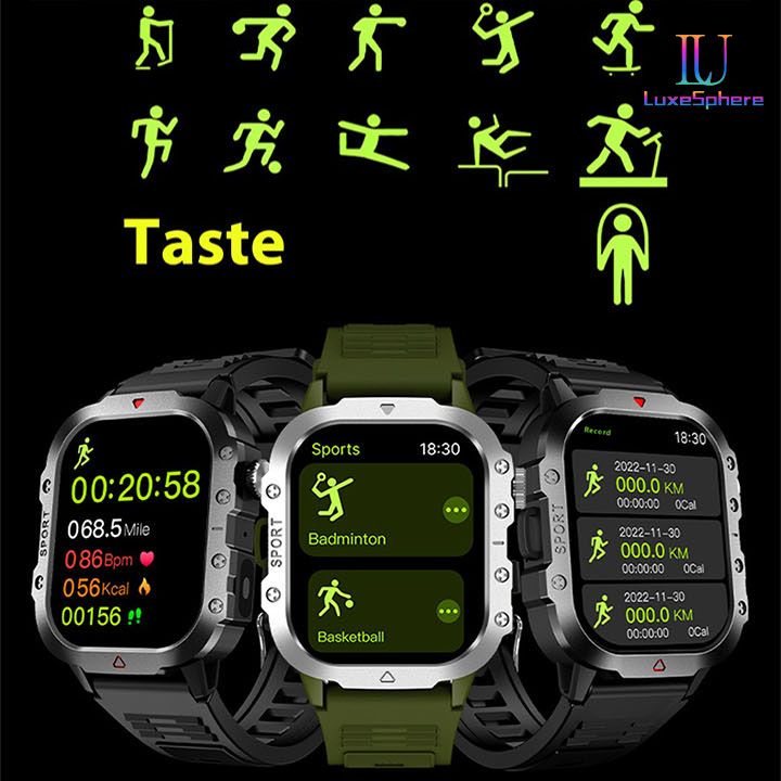 2025 Smartwatch Outdoor Sports Bluetooth Call Smartwatch 2.01 Inch HD Display Screen Blood Heart Rate Blood Pressure Oxygen Bluetooth Talking Watches Multi Sport LED Flashlight Military Smart Watch