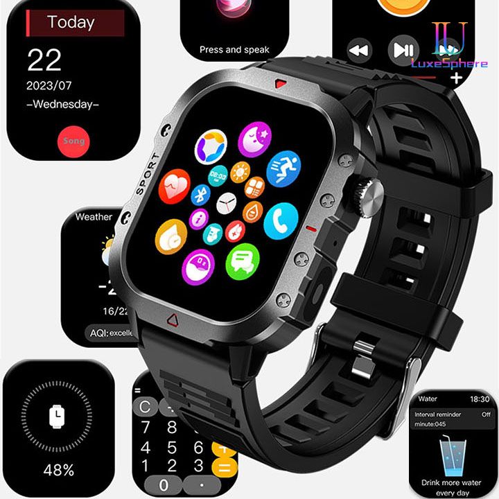 2025 Smartwatch Outdoor Sports Bluetooth Call Smartwatch 2.01 Inch HD Display Screen Blood Heart Rate Blood Pressure Oxygen Bluetooth Talking Watches Multi Sport LED Flashlight Military Smart Watch