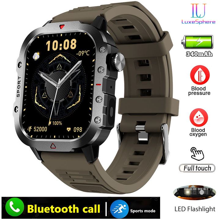 2025 Smartwatch Outdoor Sports Bluetooth Call Smartwatch 2.01 Inch HD Display Screen Blood Heart Rate Blood Pressure Oxygen Bluetooth Talking Watches Multi Sport LED Flashlight Military Smart Watch