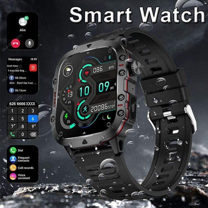 2025 Smartwatch Outdoor Sports Bluetooth Call Smartwatch 2.01 Inch HD Display Screen Blood Heart Rate Blood Pressure Oxygen Bluetooth Talking Watches Multi Sport LED Flashlight Military Smart Watch