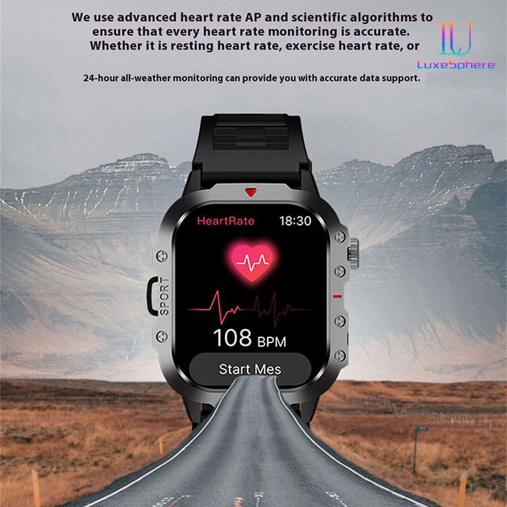 2025 Smartwatch Outdoor Sports Bluetooth Call Smartwatch 2.01 Inch HD Display Screen Blood Heart Rate Blood Pressure Oxygen Bluetooth Talking Watches Multi Sport LED Flashlight Military Smart Watch