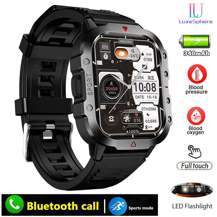 2025 Smartwatch Outdoor Sports Bluetooth Call Smartwatch 2.01 Inch HD Display Screen Blood Heart Rate Blood Pressure Oxygen Bluetooth Talking Watches Multi Sport LED Flashlight Military Smart Watch