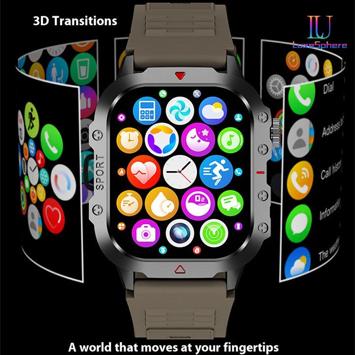 2025 Smartwatch Outdoor Sports Bluetooth Call Smartwatch 2.01 Inch HD Display Screen Blood Heart Rate Blood Pressure Oxygen Bluetooth Talking Watches Multi Sport LED Flashlight Military Smart Watch