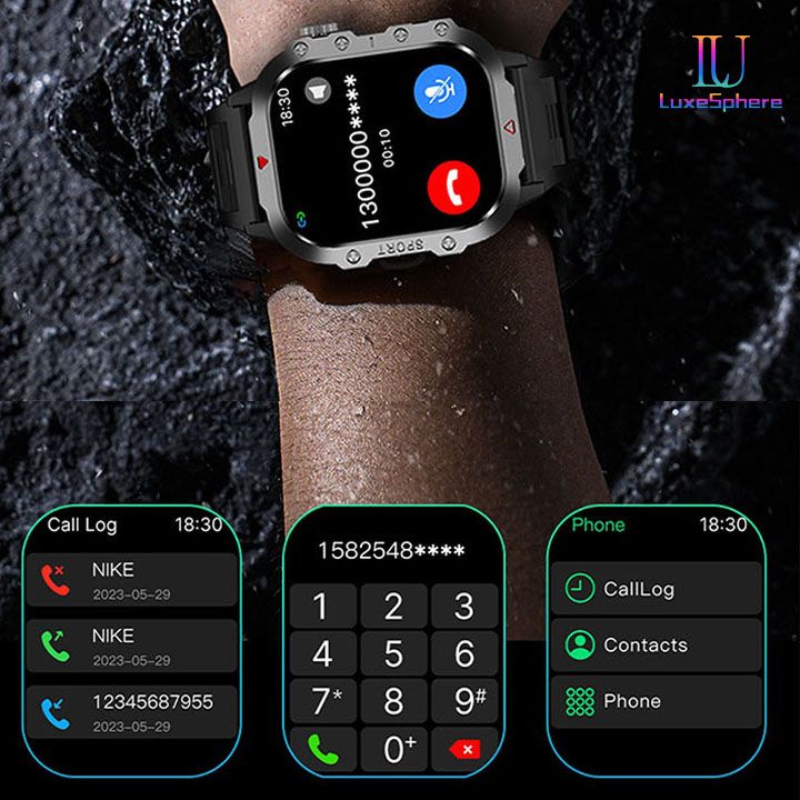 2025 Smartwatch Outdoor Sports Bluetooth Call Smartwatch 2.01 Inch HD Display Screen Blood Heart Rate Blood Pressure Oxygen Bluetooth Talking Watches Multi Sport LED Flashlight Military Smart Watch
