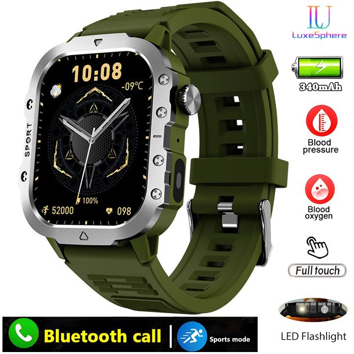 2025 Smartwatch Outdoor Sports Bluetooth Call Smartwatch 2.01 Inch HD Display Screen Blood Heart Rate Blood Pressure Oxygen Bluetooth Talking Watches Multi Sport LED Flashlight Military Smart Watch