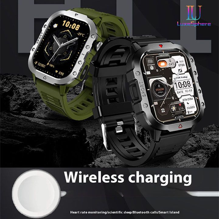 2025 Smartwatch Outdoor Sports Bluetooth Call Smartwatch 2.01 Inch HD Display Screen Blood Heart Rate Blood Pressure Oxygen Bluetooth Talking Watches Multi Sport LED Flashlight Military Smart Watch