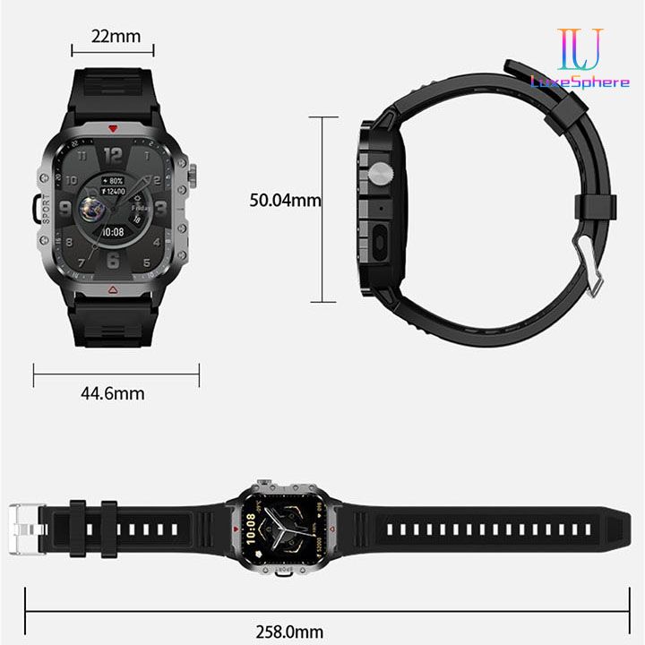 2025 Smartwatch Outdoor Sports Bluetooth Call Smartwatch 2.01 Inch HD Display Screen Blood Heart Rate Blood Pressure Oxygen Bluetooth Talking Watches Multi Sport LED Flashlight Military Smart Watch